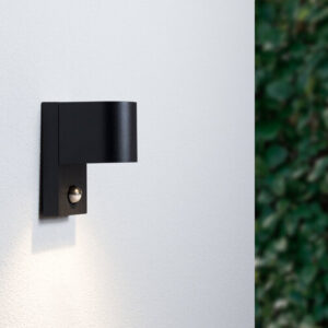 Wandlamp Down met Sensor, Rond, GU10 Fitting, Spatdicht IP44, Mat Zwart