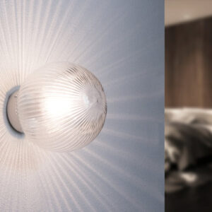 Glazen Wandlamp Geribbeld, Rond, E27 Fitting, Ã 230 mm, Transparant