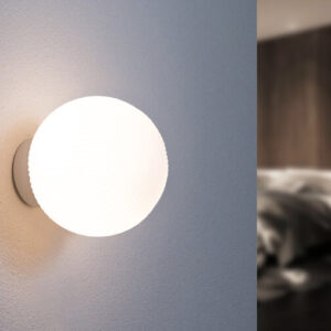 Glazen Wandlamp Geribbeld, Rond, E27 Fitting, Ã 230 mm, Mat Wit