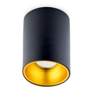 Opbouwspot Rond, Vast, GU10 Fitting, Mat Zwart / Goud