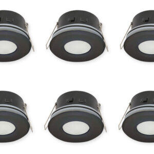 Inbouwspot, Rond, Waterdicht IP54, GU10 Fitting, Mat Zwart, 6-Pack