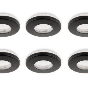 Inbouwspot, Rond, Waterdicht IP54, Ã85 mm, Mat Zwart, 6-Pack