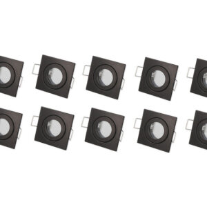 Inbouwspot, MR11 (35 mm), Vierkant, Aluminium, Waterdicht IP44, Mat Zwart, 10-Pack