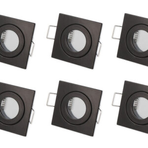 Inbouwspot, MR11 (35 mm), Vierkant, Aluminium, Waterdicht IP44, Mat Zwart, 6-Pack