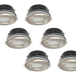 Inbouwspot, Rond, Waterdicht IP54, GU10 Fitting, Satijn, 6-Pack