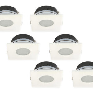 Inbouwspot, Vierkant, Waterdicht IP44, Mat Wit, 6-Pack