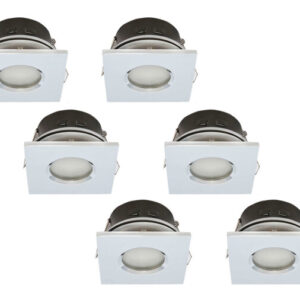Inbouwspot, Vierkant, Waterdicht IP44, Chroom, 6-Pack