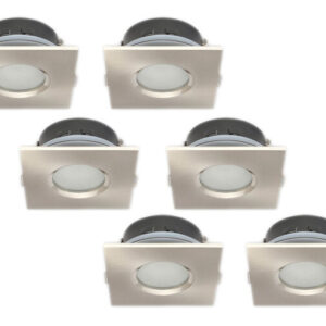 Inbouwspot, Vierkant, Waterdicht IP44, Satijn, 6-Pack
