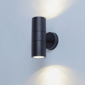 Wandlamp Up & Down, Rond, 2 x GU10 Fitting, Spatdicht IP44, Zwart