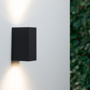 Wandlamp Up & Down, Vierkant, 2 x GU10 Fitting, Spatdicht IP44, Mat Zwart