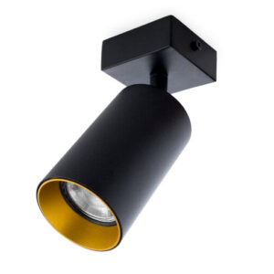 Plafondspot Rond, Kantelbaar, GU10 Fitting, Mat Zwart / Goud