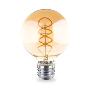 E27 LED Filament Globelamp Amber Spiral 4W Extra Warm Wit Dimbaar