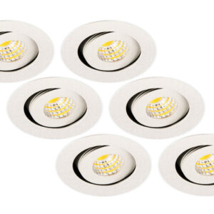 Inbouwspot LED 3W, Rond, Kantelbaar, Aluminium, Dimbaar, Zilver, 6-Pack
