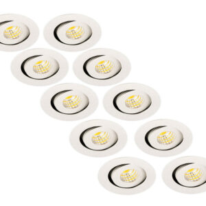 Inbouwspot LED 3W, Rond, Kantelbaar, Aluminium, Dimbaar, Zilver, 10-Pack