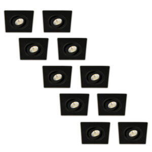 Inbouwspot LED 3W, Vierkant, Kantelbaar, Aluminium, Dimbaar, Zwart, 10-Pack