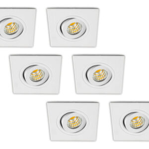 Inbouwspot LED 3W, Wit, Vierkant, Kantelbaar, Dimbaar, 6-Pack
