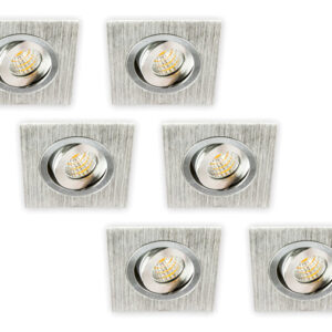 Inbouwspot LED 3W, Vierkant, Kantelbaar, Aluminium, Dimbaar, 6-Pack