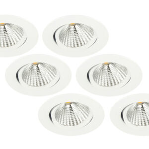 Inbouwspot LED 7W Dimbaar, Wit, Rond, Kantelbaar, 230V, 6-Pack