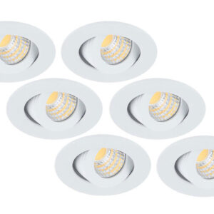 Inbouwspot LED 3W, Wit, Rond, Kantelbaar, Dimbaar, 6-Pack