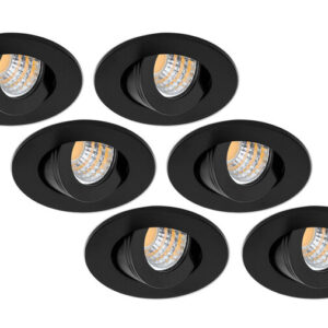 Inbouwspot LED 3W, Rond, Kantelbaar, Aluminium, Dimbaar, Zwart, 6-Pack