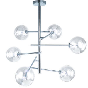 Glazen Design Hanglamp, Chroom, 6 Glazen Bollen, G4 Fitting, 75x80cm