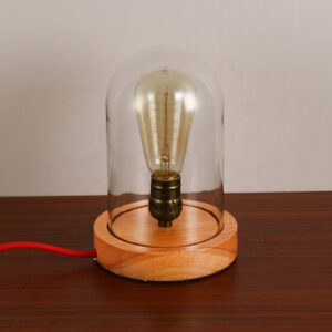 Houten Dome Bell Tafellamp, E27 Fitting, Glas, â12x23cm