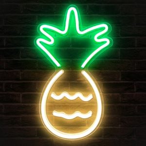 LED Neon Wandlamp "Ananas", Op USB, 44x26x2cm, Groen / Geel