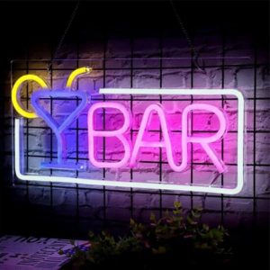 LED Neon Wandlamp "Bar", Op USB, 45x22x2cm, Blauw / Roze / Wit