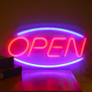 LED Neon Wandlamp "Open", Op USB, 45x22x2cm, Blauw / Roze