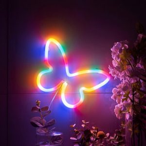 LED Neon Wandlamp "Vlinder", Op Batterijen en USB, 23x23x2cm, Multicolor