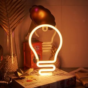LED Neon Wandlamp "Lampje", Op Batterijen en USB, 26x20x2cm, Warm Wit