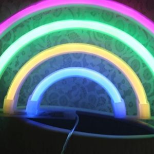 LED Neon Wandlamp "Regenboog", Op Batterijen en USB, 28x15x2cm, RGB