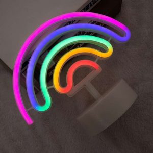 LED Neon Tafellamp "Regenboog", Op Batterijen en USB, 22x16x1cm, RGB