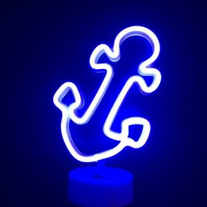 LED Neon Tafellamp "Anker", Op Batterijen en USB, 17x10x26cm, Blauw