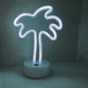 LED Neon Tafellamp "Palm", Op Batterijen en USB, 17x10x24cm, Koel Wit