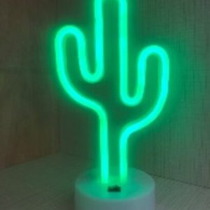 LED Neon Tafellamp "Cactus", Op Batterijen en USB, 13x10x27cm, Groen