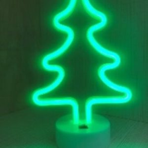 LED Neon Tafellamp "Kerstboom", Op Batterijen en USB, 18x10x27cm, Groen