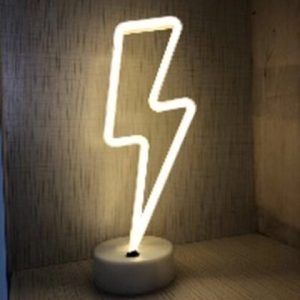 LED Neon Tafellamp "Bliksem", Op Batterijen en USB, 12x10x32cm, Koel Wit