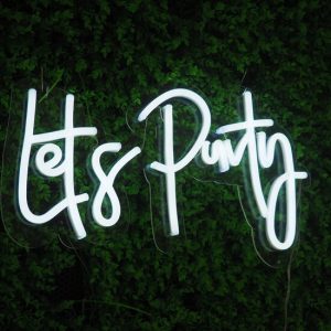 LED Neon Verlichting Bord "Lets Party", Incl. Adapter, 70x50cm, Wit
