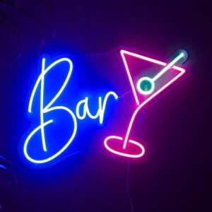LED Neon Verlichting Bord "Bar", Incl. Adapter, 50x30cm, Blauw/Roze