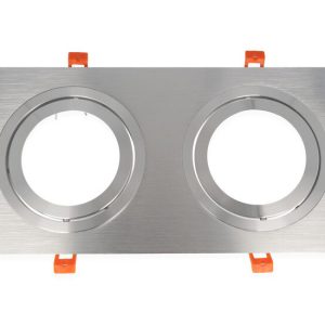 Inbouwspot (Dubbel), Vierkant, Kantelbaar, AR111, Geborsteld Aluminium