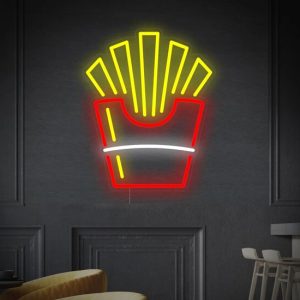LED Neon Verlichting Bord "Patat / Friet", Incl. Adapter, 70x57cm, Rood/Geel
